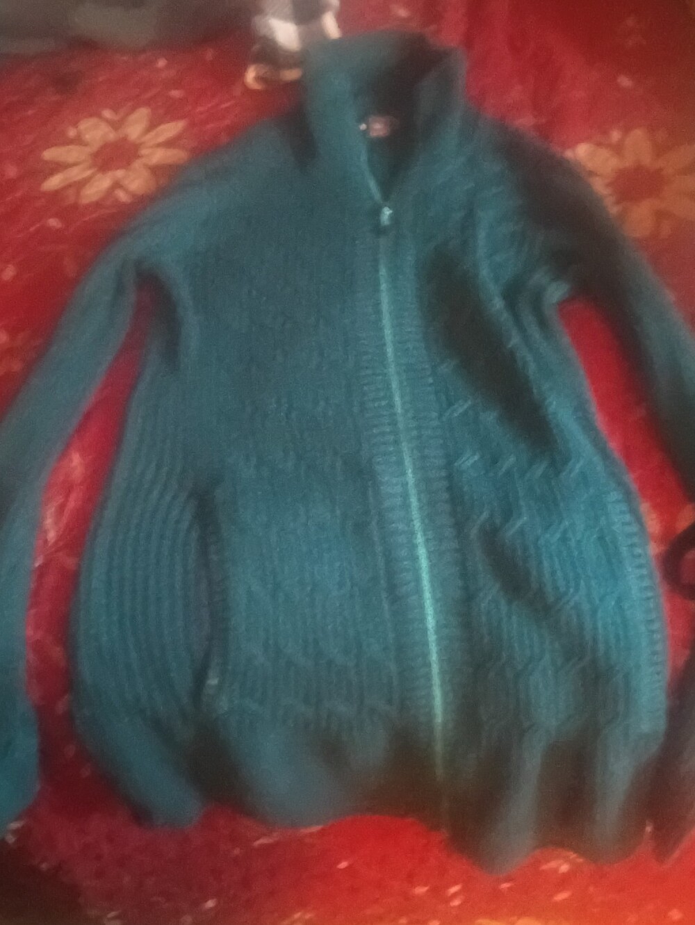 Eddie Bauer Teal Cable-Knit Zip Cardigan